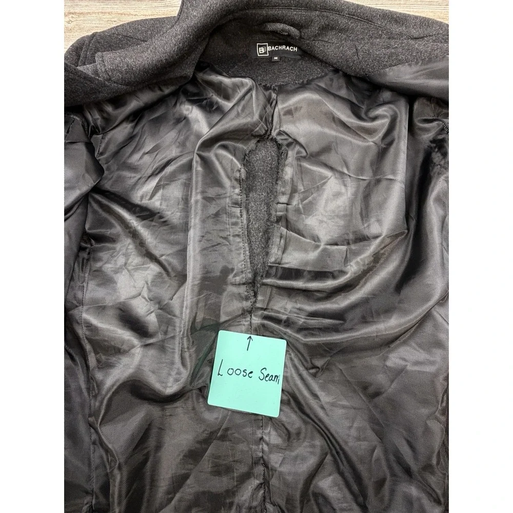 Vtg Bachrach Coat Mens M Black Wool Cashmere Blend Overcoat Jacket DEFECT LOOK